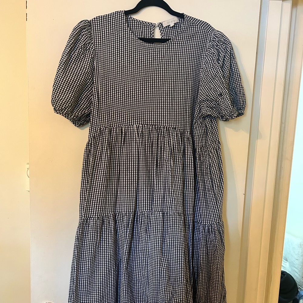 Gingham black & white midi dress
